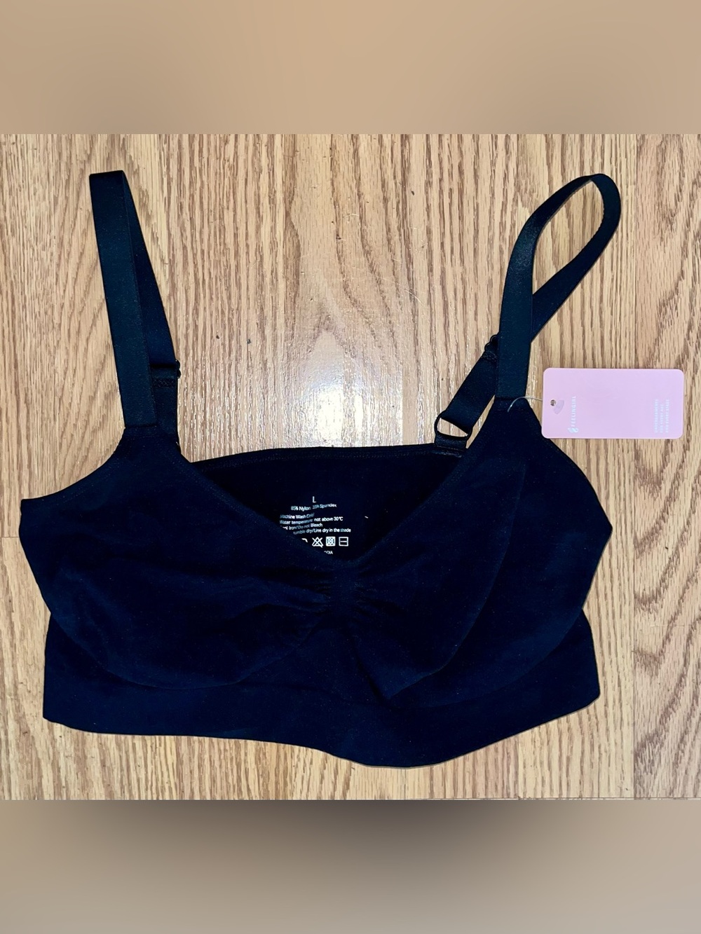 FEELINGIRL Bra Womens L Black Longline Wireless Tagless Adjustable NWT